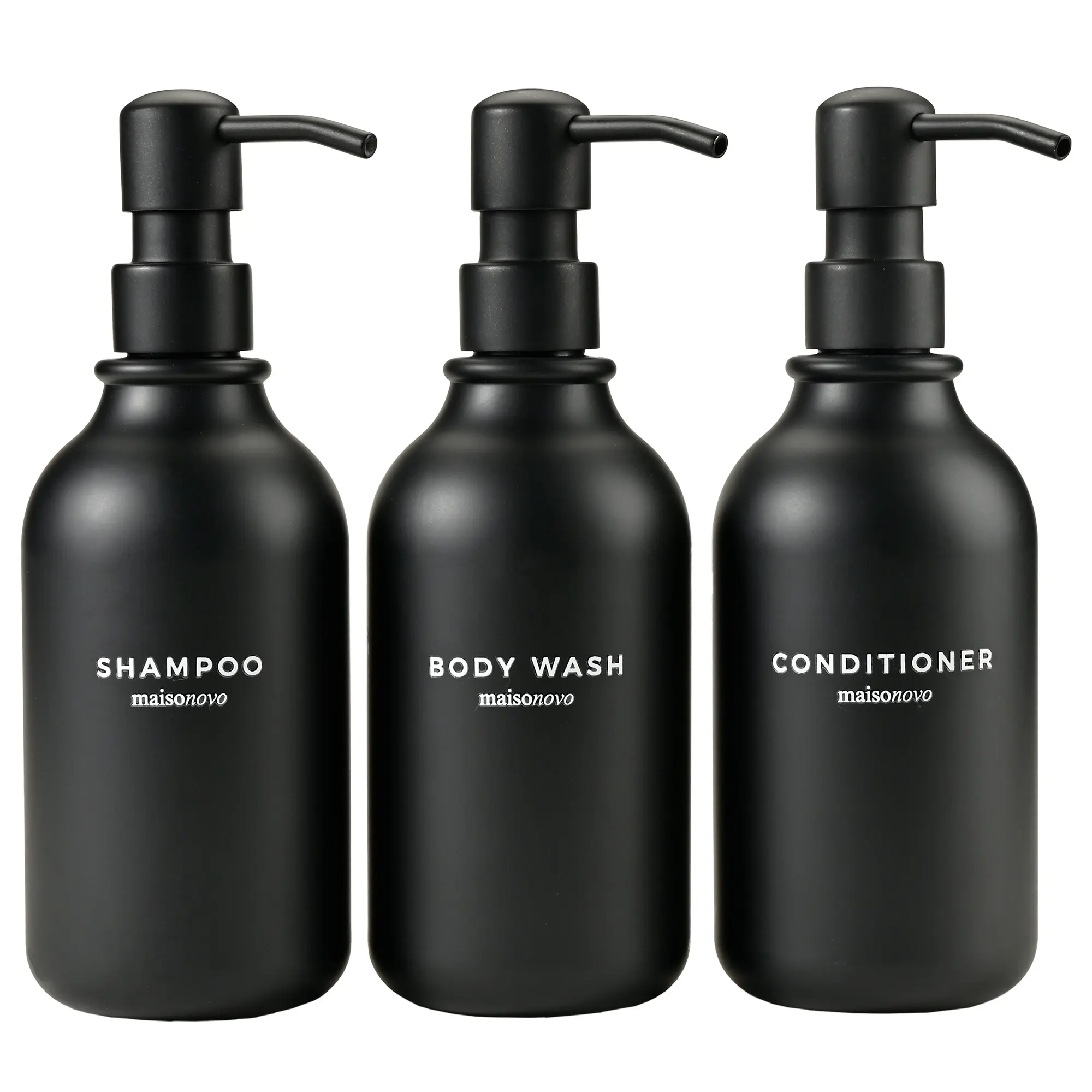 Shower Dispensers Set with Refillable PET Bottles & Labels