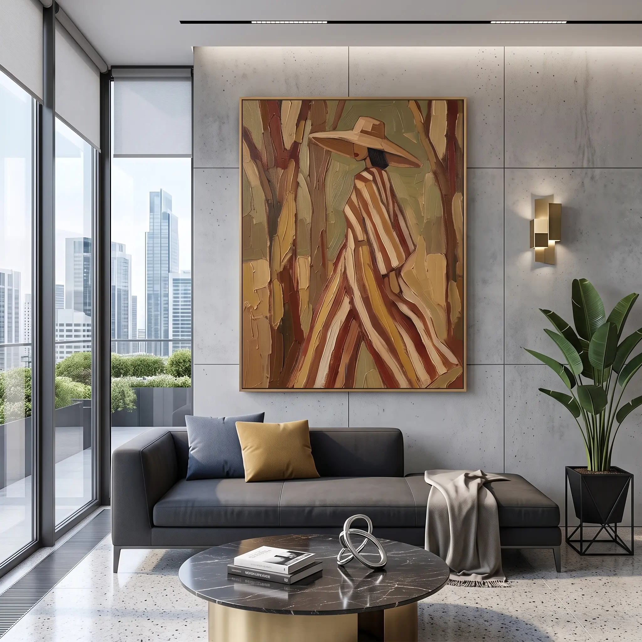Large Abstract Woman Wall Art, Textured Palette Knife Canvas, Forest Painting, Modern Living Room Decor, Statement Artwork