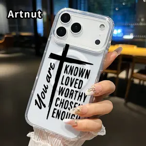 Spiritual Affirmation Cross Pattern Magnetic Phone Case for iphone 17 Pro Max 16 Plus 15 14 13 12 11 Air XR E Anti-Yellowing Shockproof Lightweight Transparent Acrylic Large Hole Soft Cover Supports Wireless Charging