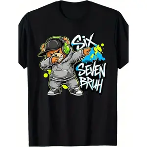 '67’ Funny Six Seven Bruh T-Shirt🐻 Gen Z Slang Meme Tee with 6/7 Number & Bear Character, Casual Loose Fit Short Sleeve Shirt for Kids, Gen Alpha Streetwear, Trendy OOTD, Viral TikTok Fashion, Cool Graphic Tee, Everyday Summer Outfit