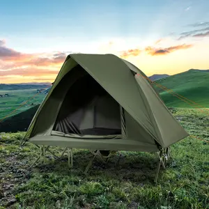 COSTWAY - 2-Person Camping Cot Tent Foldable Off-Ground Camping Combo for Adults-Green