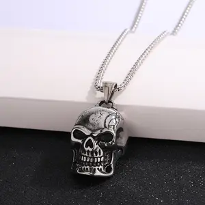 Stainless Steel Skull Necklace for Men Women, Gothic Punk Rock Hip Hop Chain Necklace, 18K Gold Black Silver Plated Skeleton Pendant Necklace