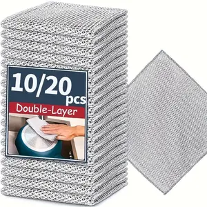 Stainless Steel Dish Cloth, 10/20pcs Double-Layer Thickened Metal Kitchen Scrub Pads, Wet-and-Dry Mesh Microfiber Kitchen Cleaning Cloths