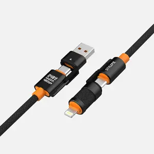 STYLEPIE 240W 4 In 1 Charger Cable,Fast Charging for iPhone15/16 Samsung,USB-C Fast Charging and Sync Cable,Nylon Braided USB Cable Smartphone Cellphone