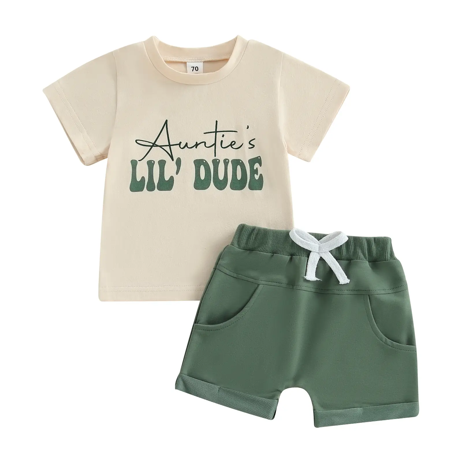 Infant Newborn Baby Boy Summer Clothes Short Sleeve Auntie's Lil Dude Tshirt Tops Solid Jogger Shorts Set Toddler 2 Piece Casual Outfits