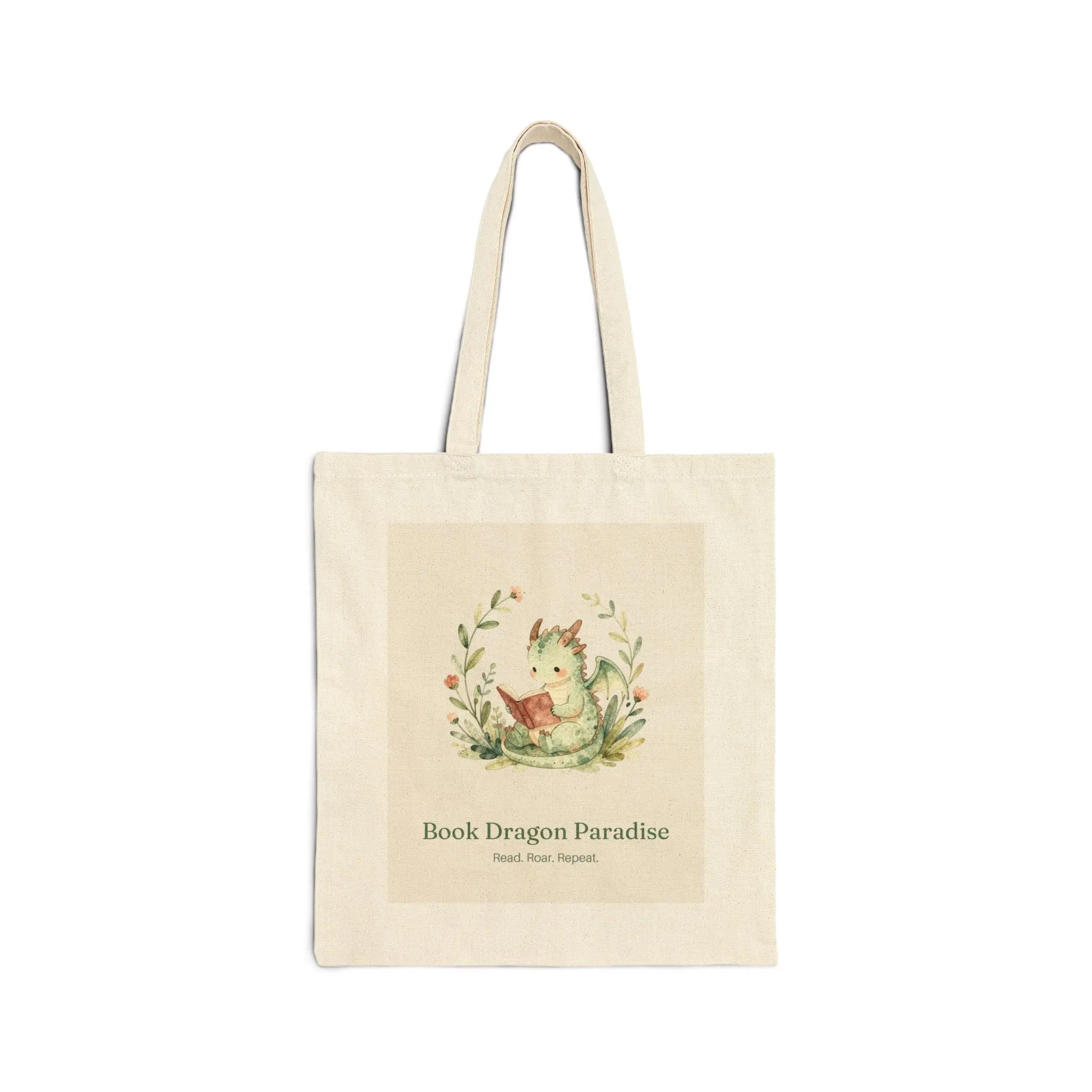 Book Dragon Paradise Canvas Tote Bag — Cute Watercolor Dragon Reading Design