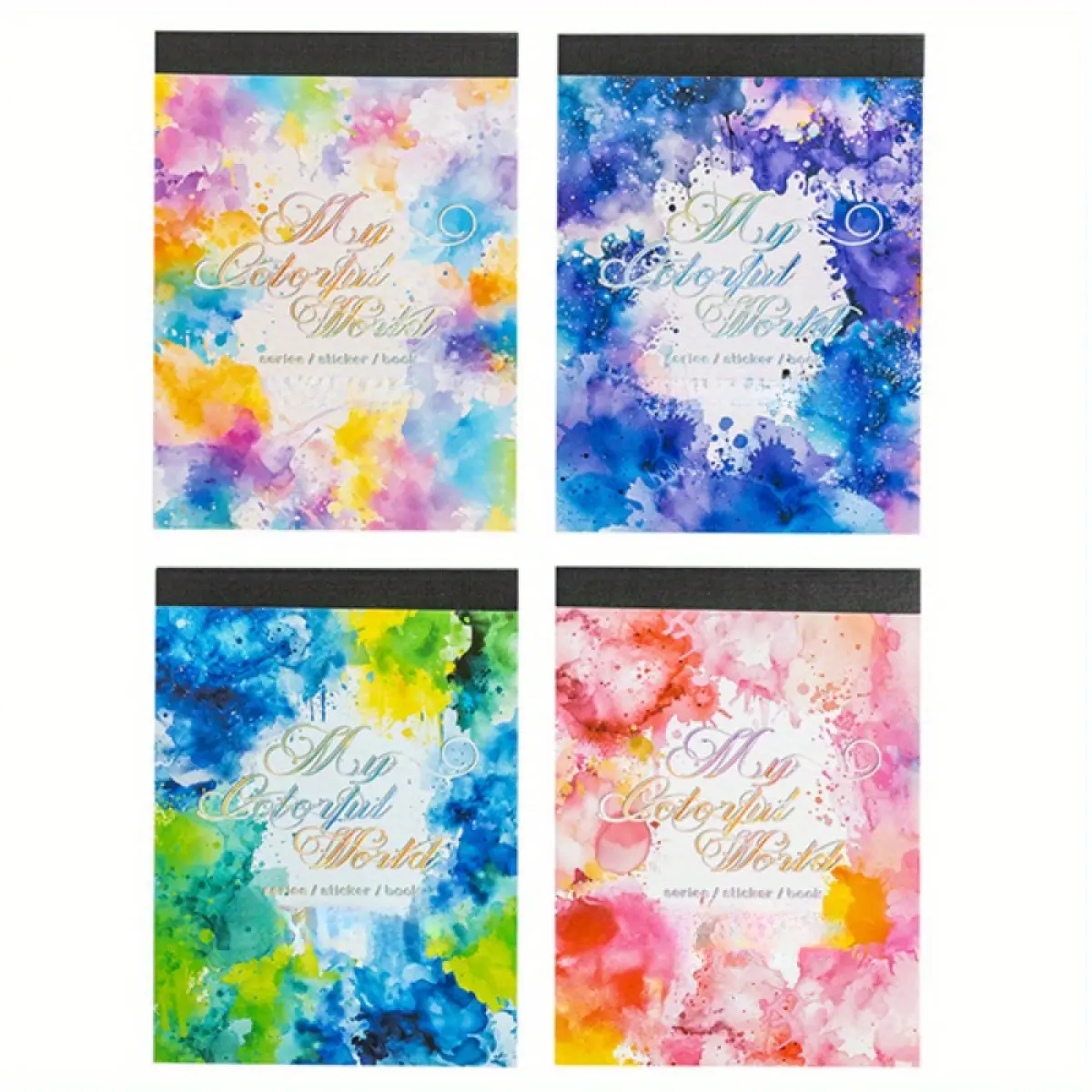 PET Waterproof Watercolour Art Sticker Book - 4 Models, 1 Model with 18 Smudging Die-Cut Designs, Clouds & Bubbles Theme, Sticker Cards for DIY Notebook Decoration, Office Stationery Labels, Scrapbook Supplies, Art Stickers