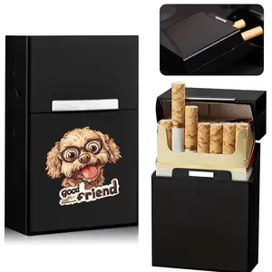 Cute Dog Pattern Metal Cigarette Case, 1 Count Large Capacity Cigarette Storage Box, Tobacco Storage Box, Cigarette Organizer, Home Organizer