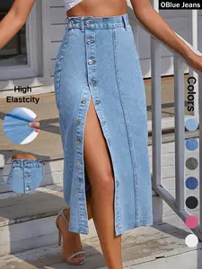 OBlue Jeans Women's  Button Front Denim Skirt, Casual Fashion  Skirt for Daily Wear, Ladies Bottoms for All Seasons, T-Chic