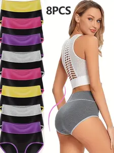 8 Pieces of Underwear for Women High Waist Seamleass Cotton Briefs Panties with Stretchy Waistband & Double Layer Crotch Soft Breathable Underwear for Everyday Wear & Postpartum Comfortable Fit Soft Stretch Fabric Everyday Wardrobe Essential