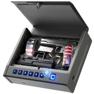 Grimtron Biometric Security Safe – Quick Access Safe with 100 Fingerprints, Backlit Keypad & Backup Keys – Lock Box for Nightstand, Bedside, Car, Truck & Vehicle Use
