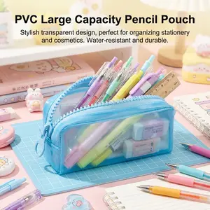 PVC Transparent Pencil Case for Girls, Large Capacity High Aesthetic Stationery Box, Stylish School Supplies Organizer