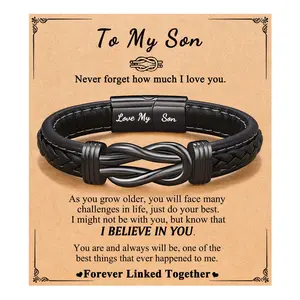 Forever Linked Together Leather Bracelet for Boys Men's Birthday Anniversary Christmas Valentine's Day Gifts