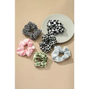 LA3accessories Check Pattern Soft Satin Hair Scrunchies