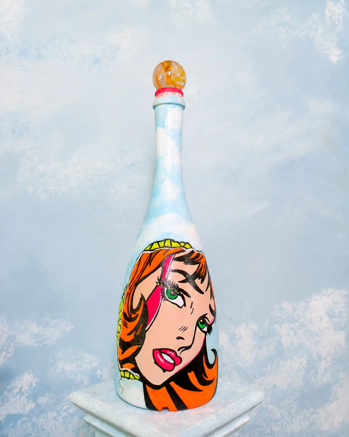 POPADEMIC "Lipstick, Lightning & Lies" Painted Glass Bottle Collectible Cultural Item Painting
