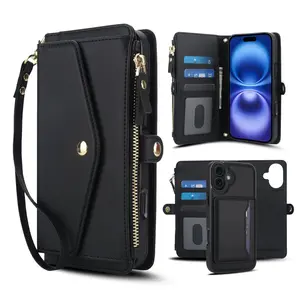 Phone case: for iPhone 17/16/15/14/13/12/11/ProMax/Air/Plus Air Wallet Case for Women, Support Wireless Charging with RFID Blocking Card Holder, Wallet Detachable Magnetic Phone Case Crossbody Strap