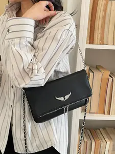 Women's Elegant Solid Color Alligator Texture Crossbody Bag, Fashion Chain Strap, Flip Cover Square Bag, Durable Daily Commuter Bag, Casual Commuter Bag, Crossbody Purse, Fashionable Shoulder Bag