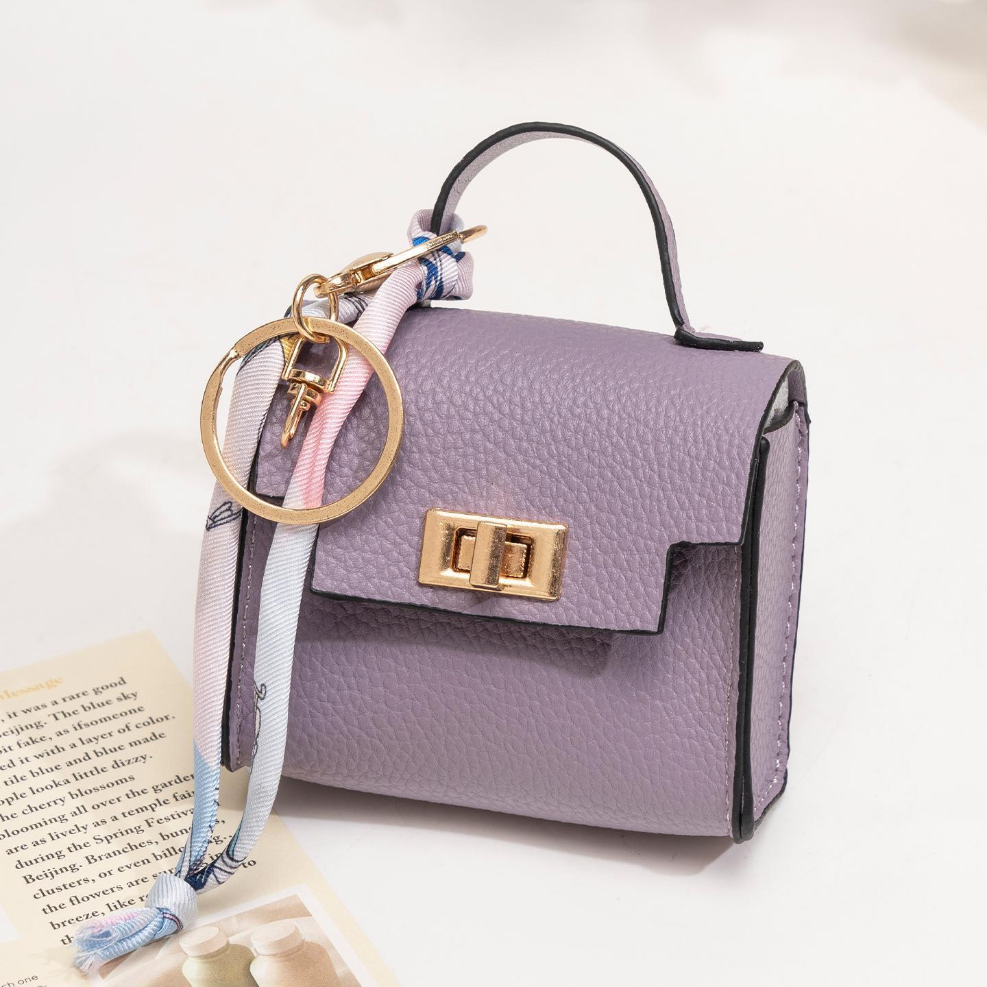 Mini Square Bag Pendant Keychain - High Quality Leather with Colorful Strap, Cute Car Keychain & Bag Charm Accessory