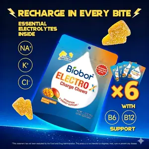 Biobor Electrolyte Charge Chews (6 Bags), Mango Hydration Gummy Vitamins B6 B12 Potassium, Non-GMO Energy Support 288g Total