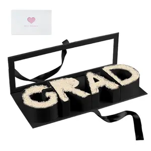 Grad Letter Shaped Fillable Cardboard Box,17.32"x6.06"x2.56" Creative Gift Packaging Idea Fillable GRAD Letter Shaped Gift Boxes Wrapping Basket Packaging Boxes Themed Gift Box Graduation Gift Box