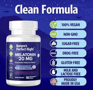 NATURE'S NIGHT 20mg Melatonin Natural Mixed Berry Flavor High Potency Fast Acting Sleep Support Sugar Free Vegan Gluten Free