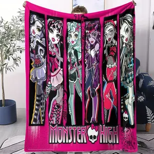 Monster High Classic Ghoul Squad Pink Flannel Blanket Iconic Design Y2K Monster Girl Aesthetic Cozy Throw for Fans, Machine Washable Blanket summerwins