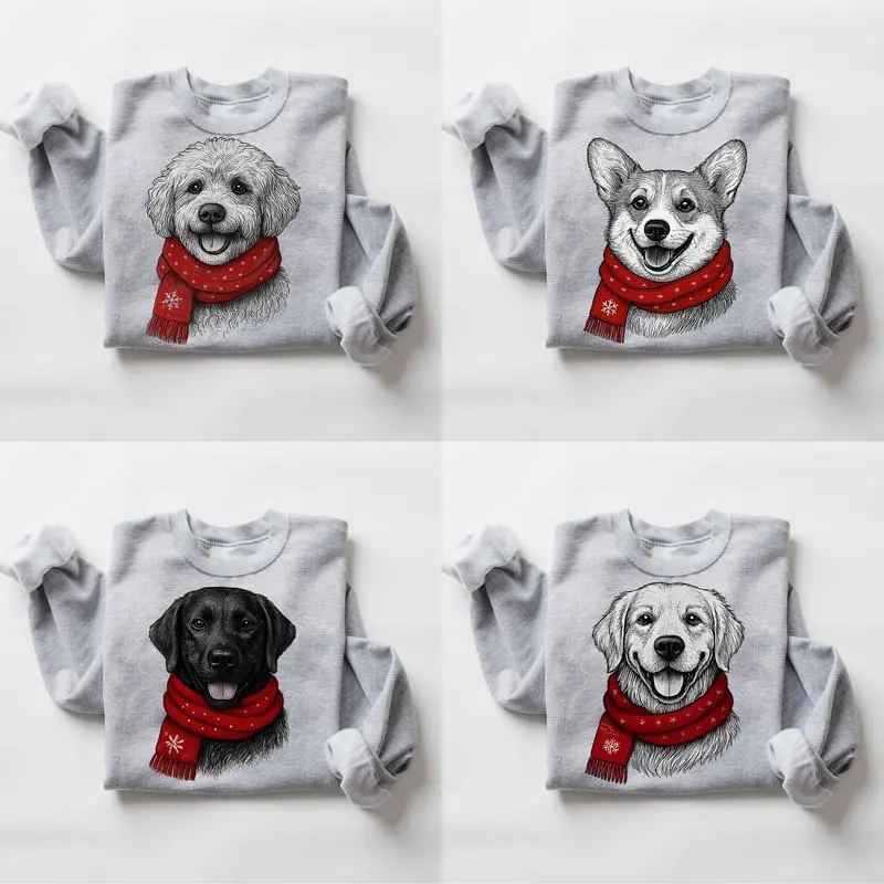(Ver 2) Santa Paws Christmas Dog SPORT GREY Sweatshirt – 50 Dog Breeds in Festive Santa | Gildan Unisex Holiday Pullover