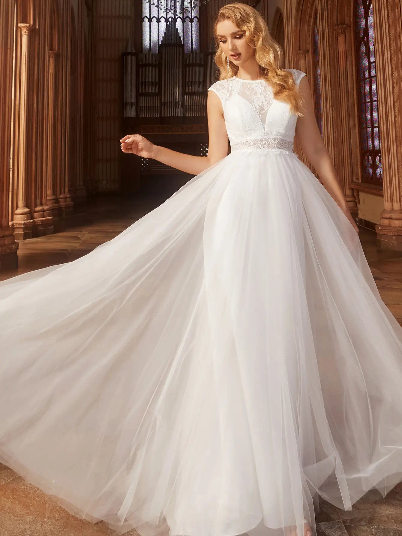Ever-Pretty Sleeveless Sheer Lace Maxi Dress – Elegant Tulle Wedding Guest Dress, Bridesmaid Dress, Long Summer Dress for Bride Ceremony Look 01927