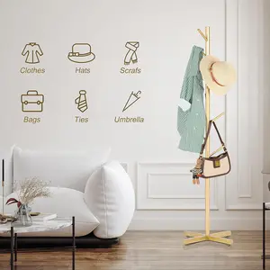 Metal Coat Rack, Modern Coat Rack Freestanding, Sturdy Coat Tree Stand with Cross Base, Golden Coat Racks Hall Tree for Clothes Jacket Hat Bag Entryway