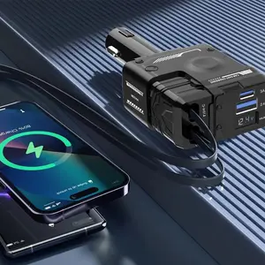 120W Updated Retractable 4-in-1 Car Charger, USB-C Fast Charging Adapter with Dual Ports & Lightning Cable, Compatible with Cellphones, Essential for Cars & SUVs