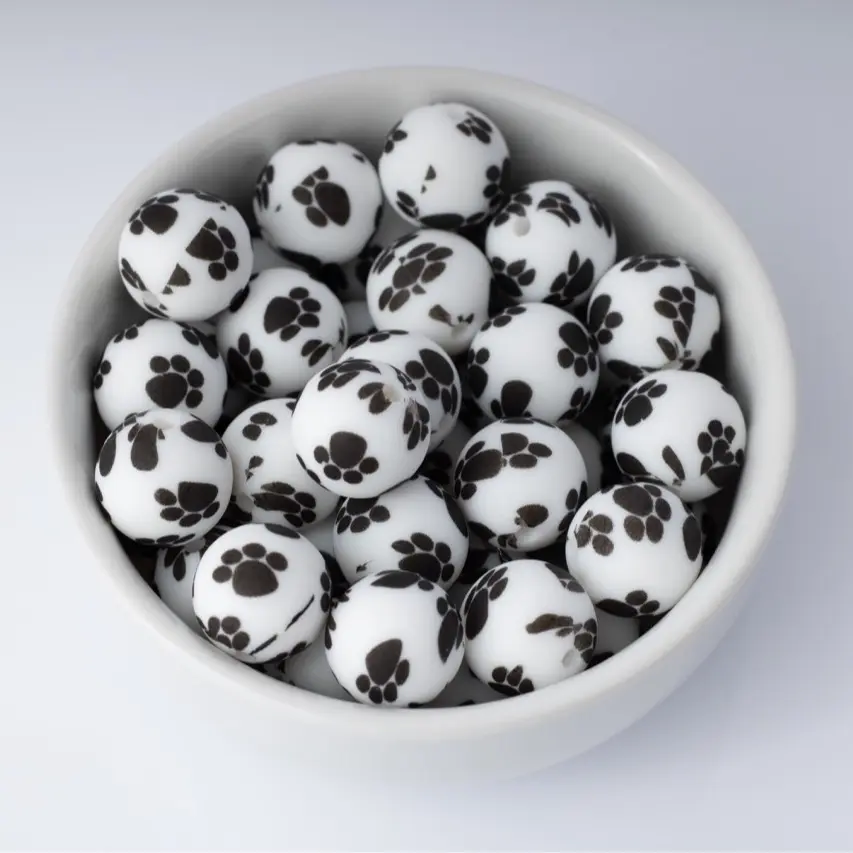 Bear Paw Silicone Beads Printed Round Silicone Beads