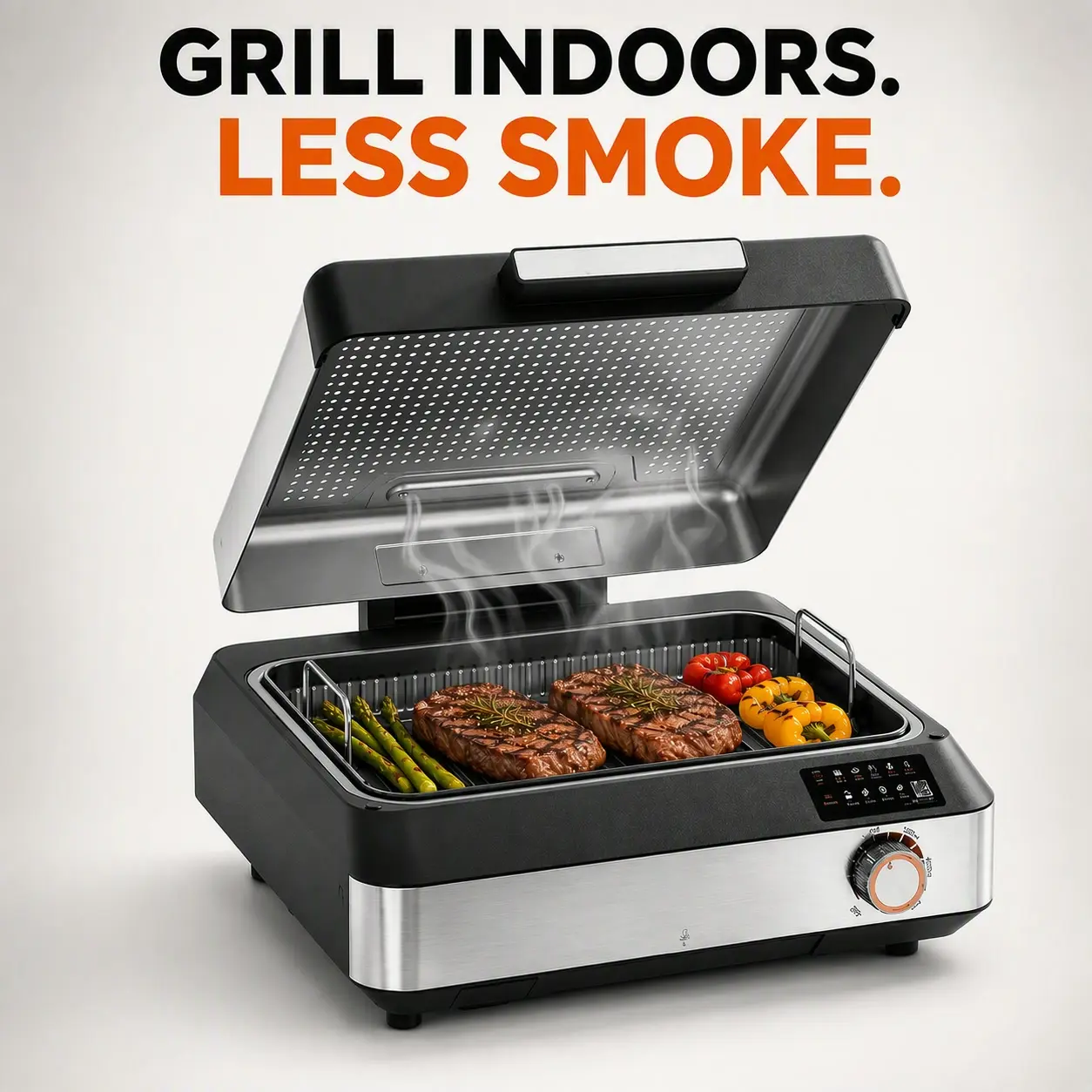 Kismile Smokeless Indoor Grill, 1500W Electric Indoor Grill for Korean BBQ with 6-Level Temp Control, Removable Glass Lid, Non-Stick Grill Plate, Turbo Smoke Extractor, Auto Shut Off & Dishwasher Safe