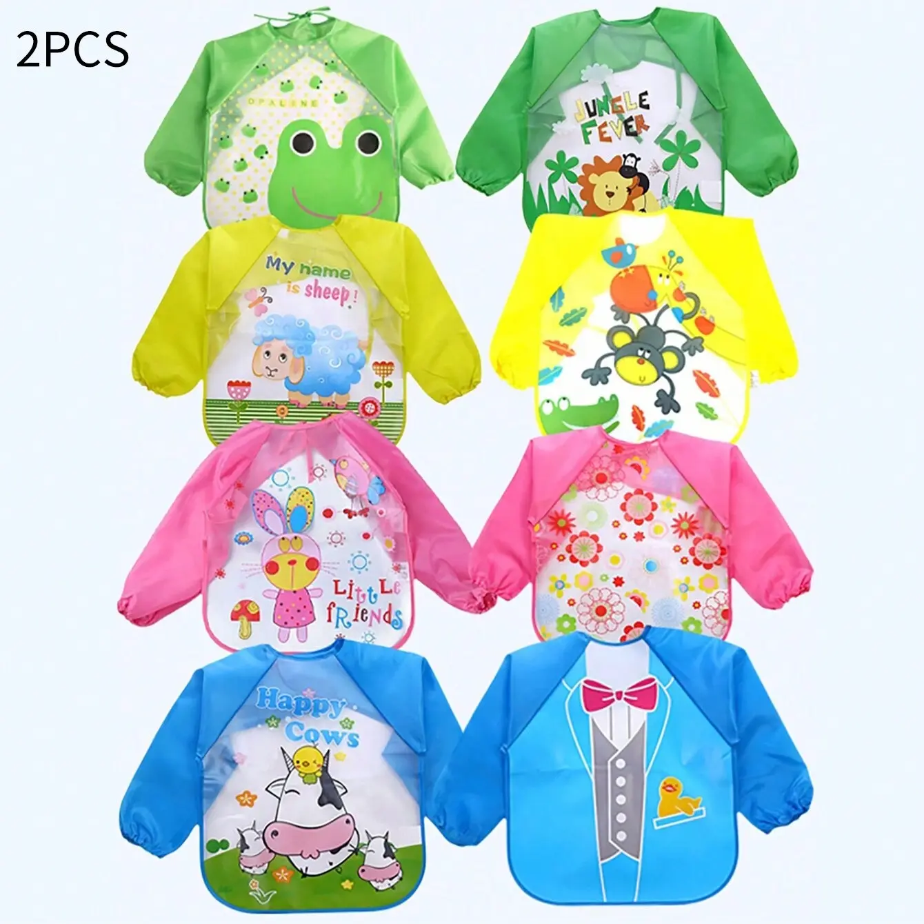 2pcs Baby Bibs, Drool Bibs, Toddler Bibs, Long Sleeve Waterproof Feeding Apron, Multi-Use, Washable Stain Resistant, Cute Cartoon Pattern, Perfect New Year Gift