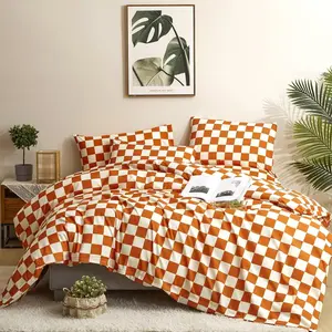 Burnt Orange Plaid Comforter Queen White and Rust Grid Sets for Women Caramel Red Men Reddish Brown Queen(90''*90''-Comforter)