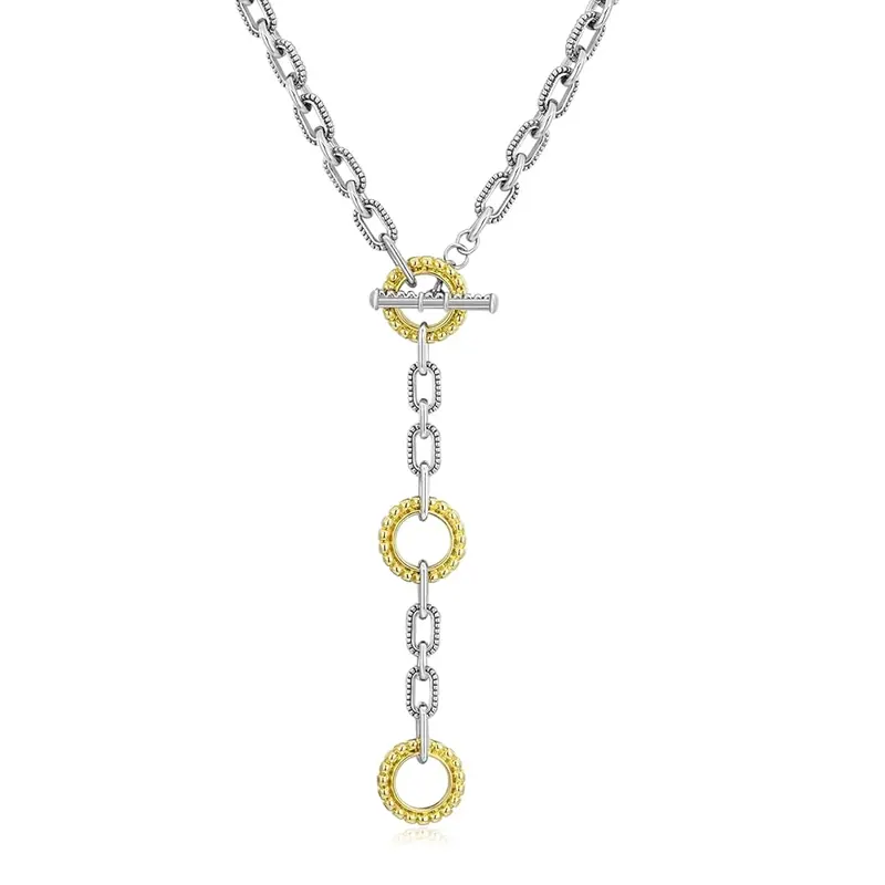 Aprilery Two-Tone Cable Chain Necklace – Designer-Inspired Twisted Rope Oval Link Statement Necklace for Women Chunky Elegant