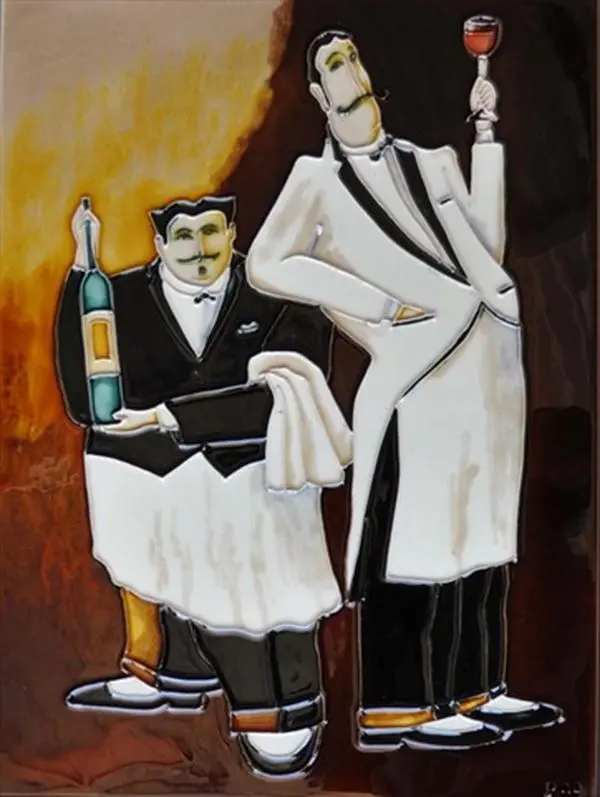Continental Art Center AD-0802 12 x 16 in. Two Waiters Ceramic Art Tile