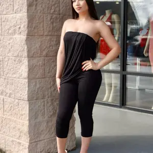 Capri Jumpsuit - Black Strapless Design with Ruched Detail for Comfort and Style