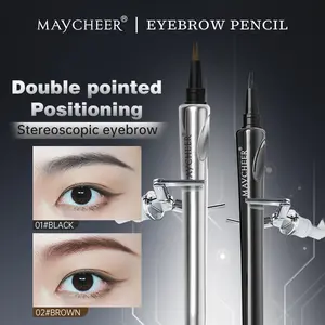 MAYCHEER Waterproof & Sweat-Proof Double-Ended Eyebrow Pencil for Natural Hair-Like Brows - Precise Drawing, Gentle Formula, Easy to Clean, 01#Black & 02#Brown
