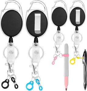 4 Pack Retractable Pencil Holder with 31.5" Dyneema Cord, Pen Clip, Retractable  Pencil cilp Ideal for Carpenters,, Mechanics, Architects, Office Workers (C)