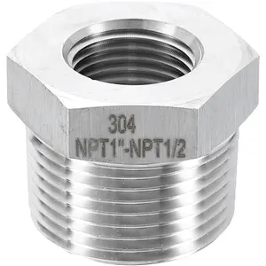 304 Stainless Steel Reducer Bushing 1" NPT Male x 1/2" NPT Female Hex Bushings Pipe Fittings Reducing Cast Pipe Adapter for Air Water Oil Gas Tube