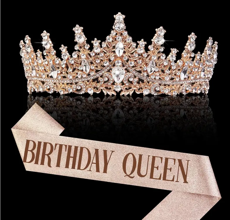 2pcs/Birthday Tiara Crown Sash Kit for Women - Sparkling Metal Hair Additions with "Birthday Queen" Sign, Perfect for Proms, Parties & Celebrations, Birthday Party Decorations