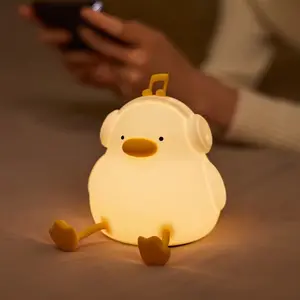 Happy Duck Silicone Night Light USB Rechargeable, Adjustable Brightness Levels, Timer Function, Decorative Lamp Suitable for Various Room Types, Desktop Installation, Plastic Cover, Rechargeable Battery, Cute Duck Design Touch Sensitive Lamp