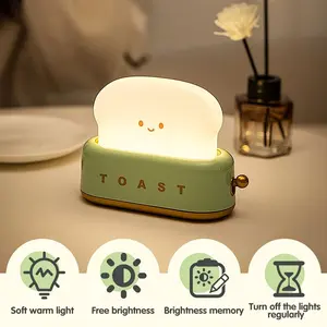 Cute Toast Bread Machine Lamp, Rechargeable Night Light, Soft Warm Light, Smiley Face Design, Desk Decor for Bedroom, Living Room, Dining Table, Gift