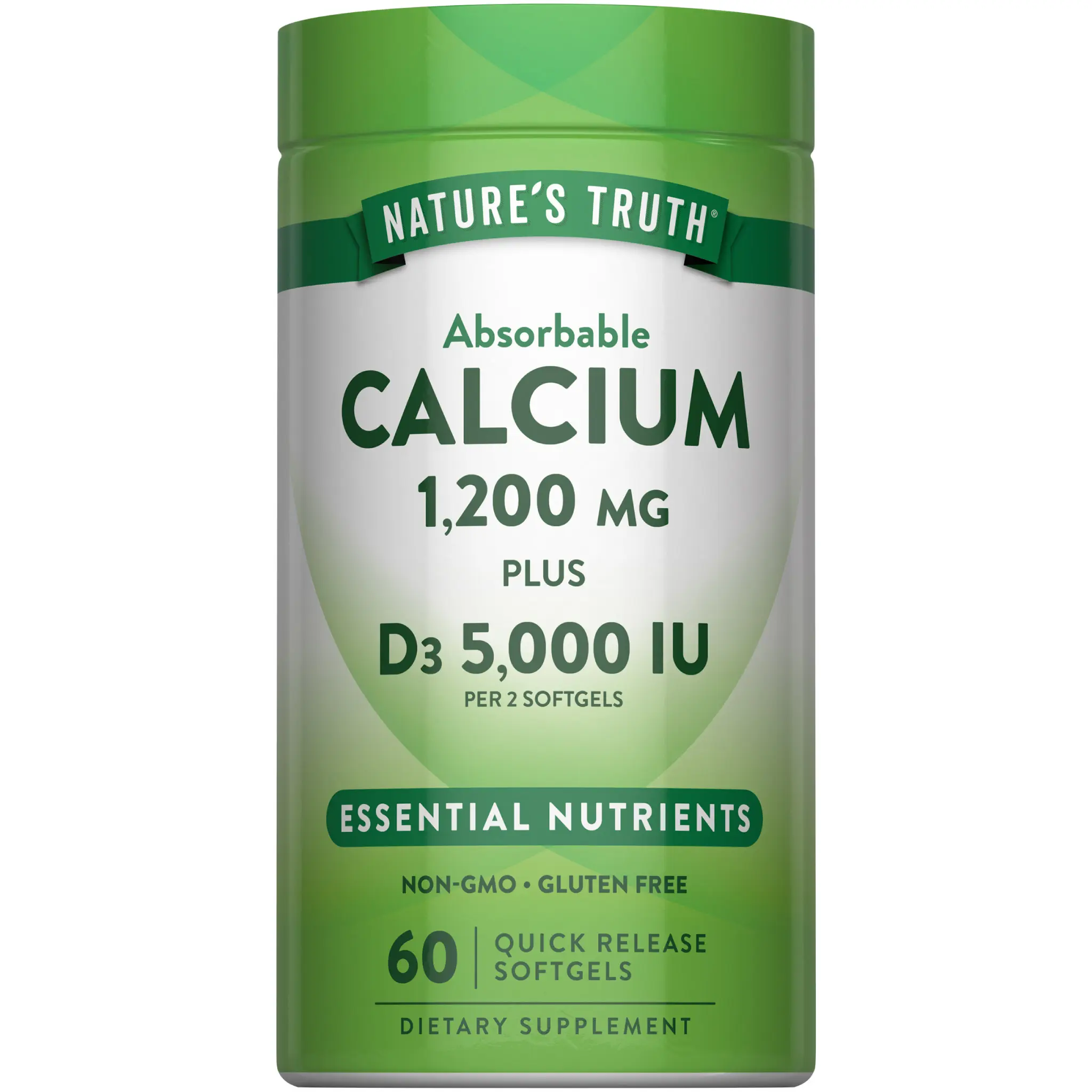 Nature's Truth Calcium 1200mg with Vitamin D3 5000 IU - 60 Softgels - from Calcium Carbonate
