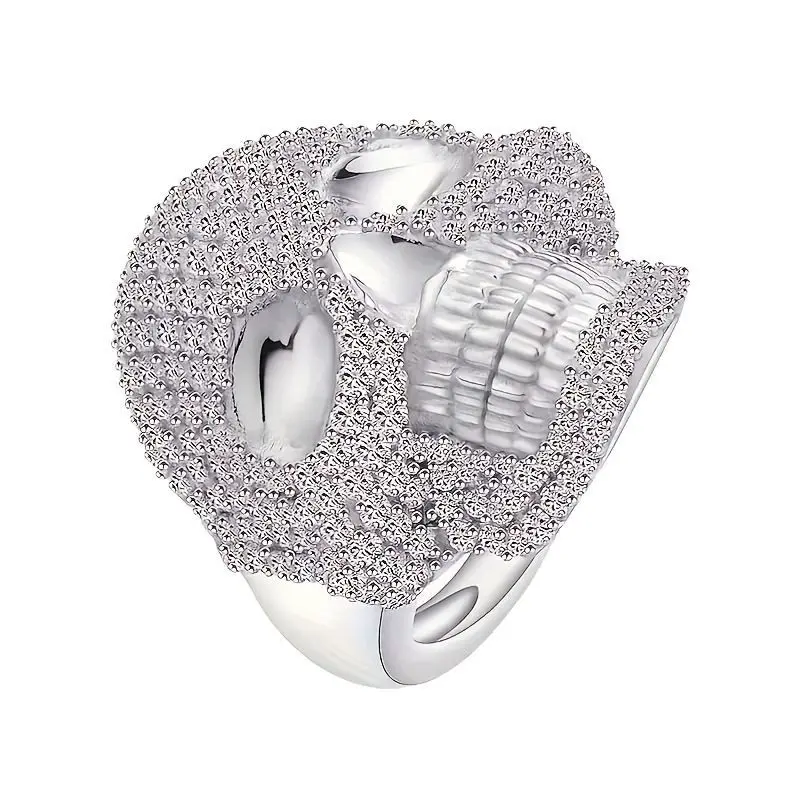 925 Sterling Silver Diamond-Inlaid Moissanite Skull Ring - Rap Hip Hop Accessory, Engagement Jewelry for Adults, Daily Wear Piece, Looks Expensive, Shower-Swim-Sleep Compatible DIY Beading Supply