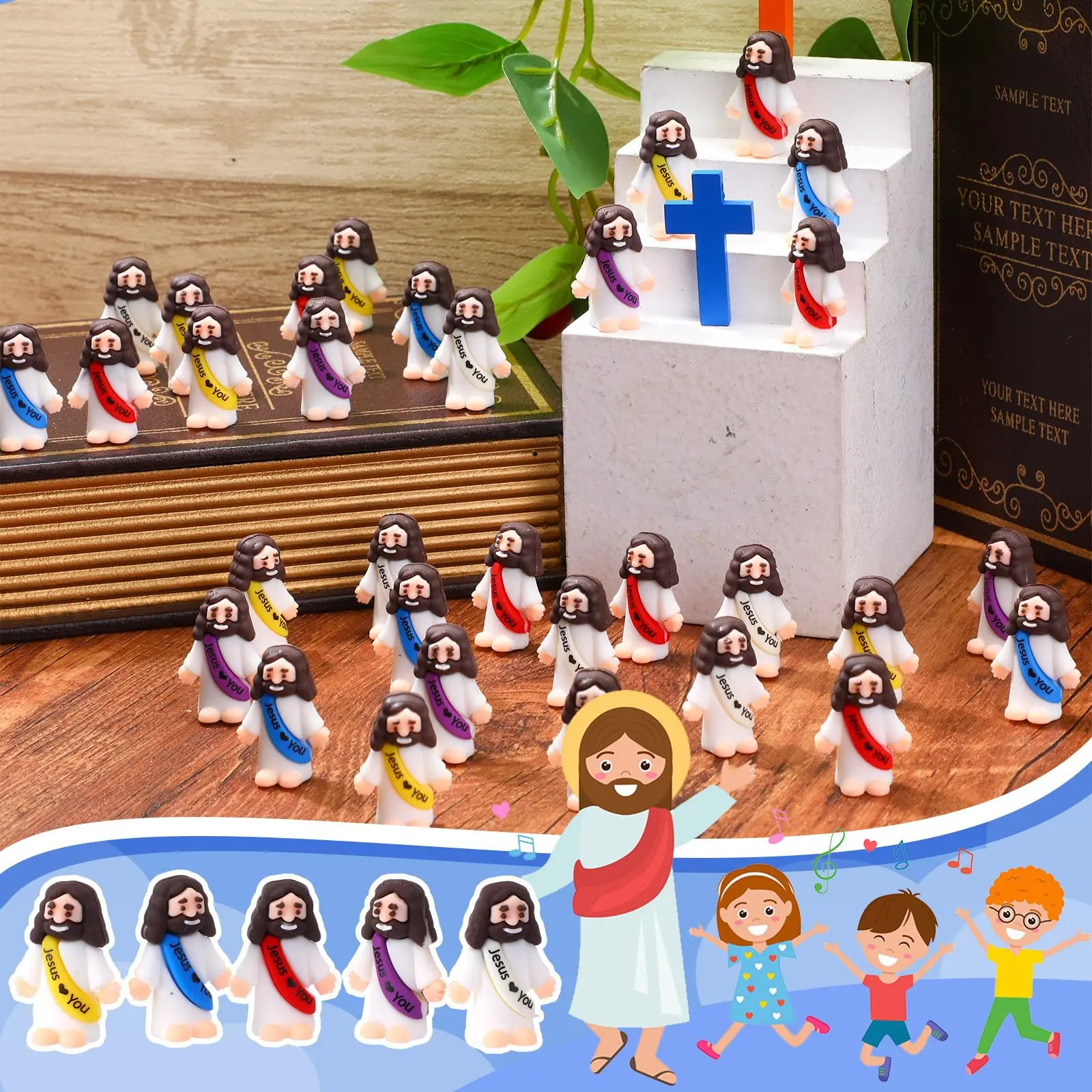 Assorted colorful mini Jesus figurines
