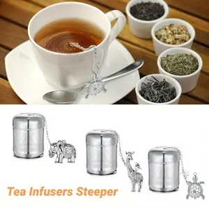 3 Sets Tea Infusers Steeper for Loose Leaf Tea Holder Stainless Steel Tea Ball Mesh Strainer Filters with Drip Trays and Pendant(Cute Style)