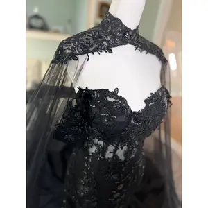 Nocturne Black Bridal Cape Veil by Brides & Tailor , Cape Veil in Black , Custom Black Cape Veil
