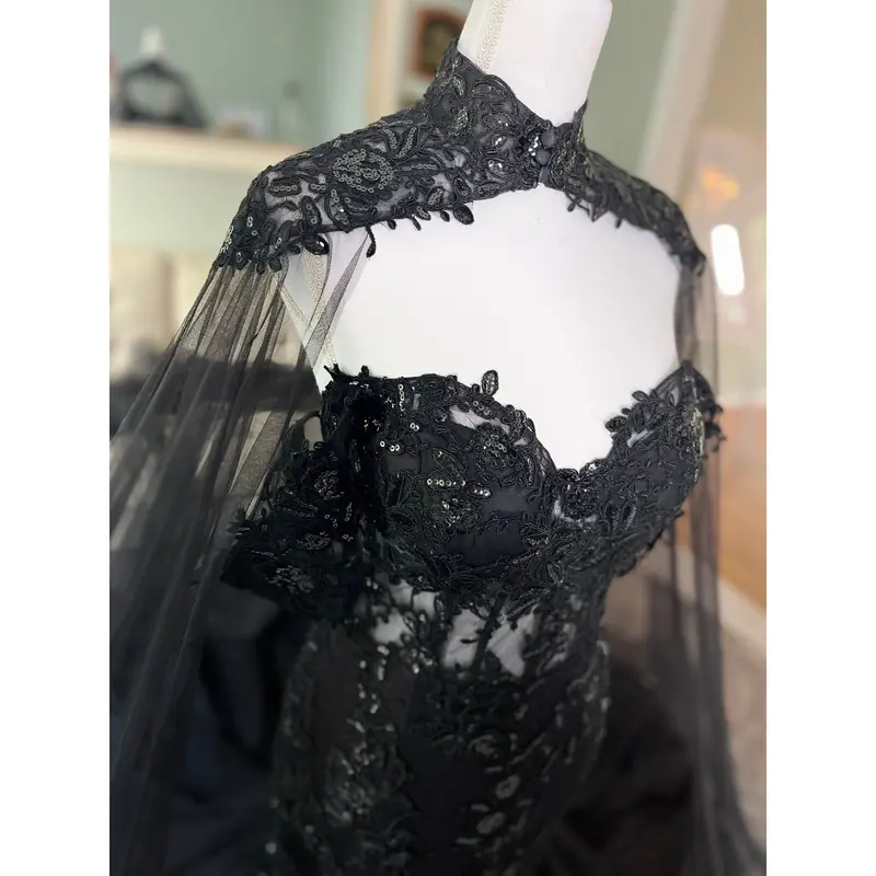 Star Black Wedding dress, Fit and Flare Black Wedding Dress , Gothic Wedding  Dress, Black Bridal Gown,V neckline wedding dress - TikTok Shop