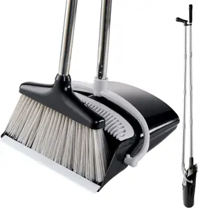 Broom and Dustpan Set for Home, Black white Office, Indoor & Outdoor Sweeping, Save space Stand Up Broom and Dustpan, Ideal for Cleaning Pet